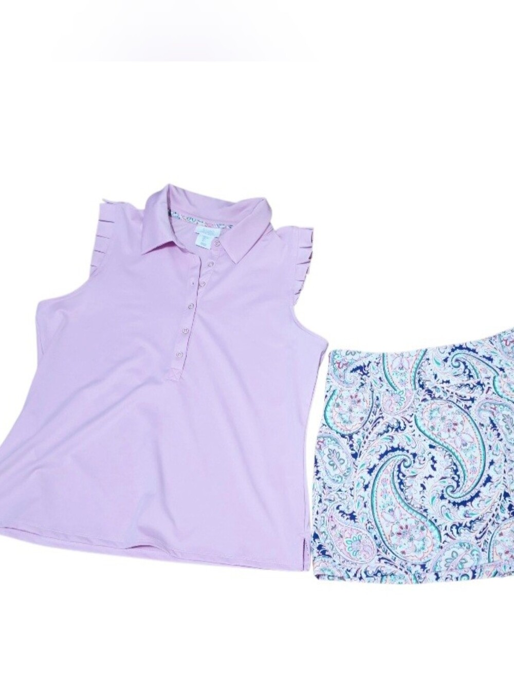 Sigrid Olsen Golf Tennis Outfit Large Pink Polo Paisley Skort Built In Shorts - Picture 3 of 15